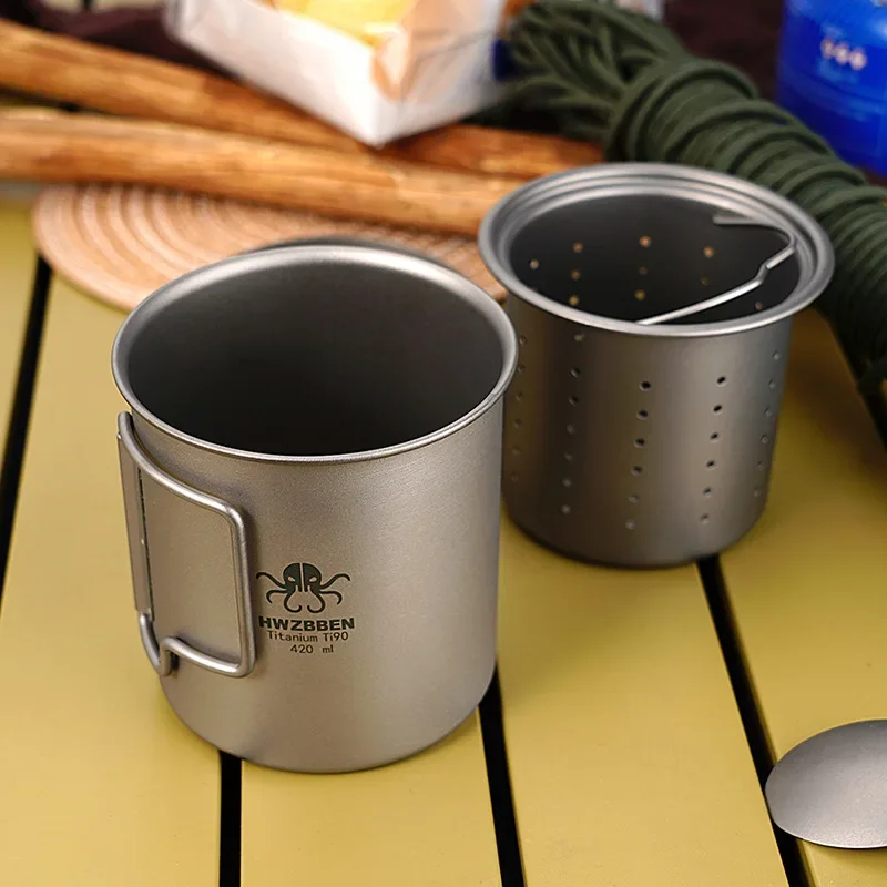 

420ml Titanium Outdoor Water Cup Portable Environmental Protection Mountaineering Camping Sports Cup Double-layer Mug New Gift