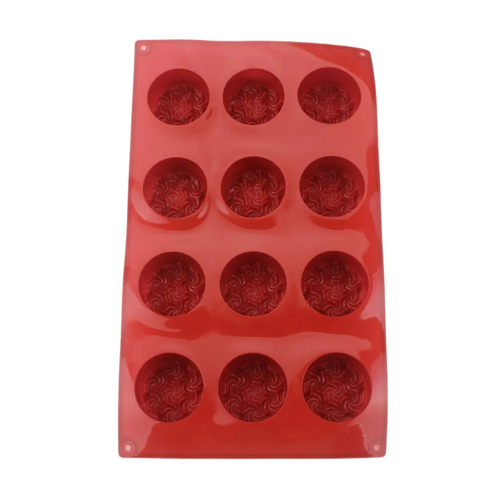 12 Hole Spiral Wave Pattern Round Silicone Mousse Mold Moon Cake Chocolate Candy Jelly Baking Mould Reusable Kitchen Baking Tool