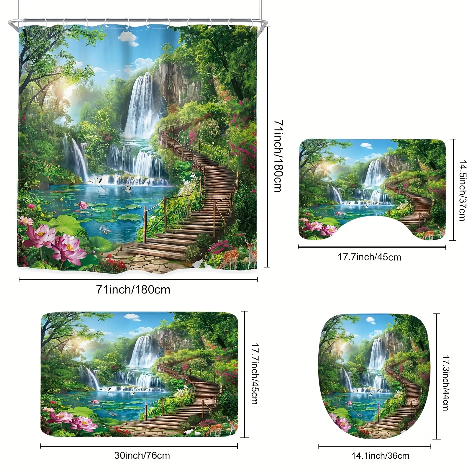 

1 шт./4 шт. - лестница-водопад, наборы для ванной комнаты, полный набор, современные лесные цветы, небесные животные, природный пейзаж, водонепроницаемый душ, завитый