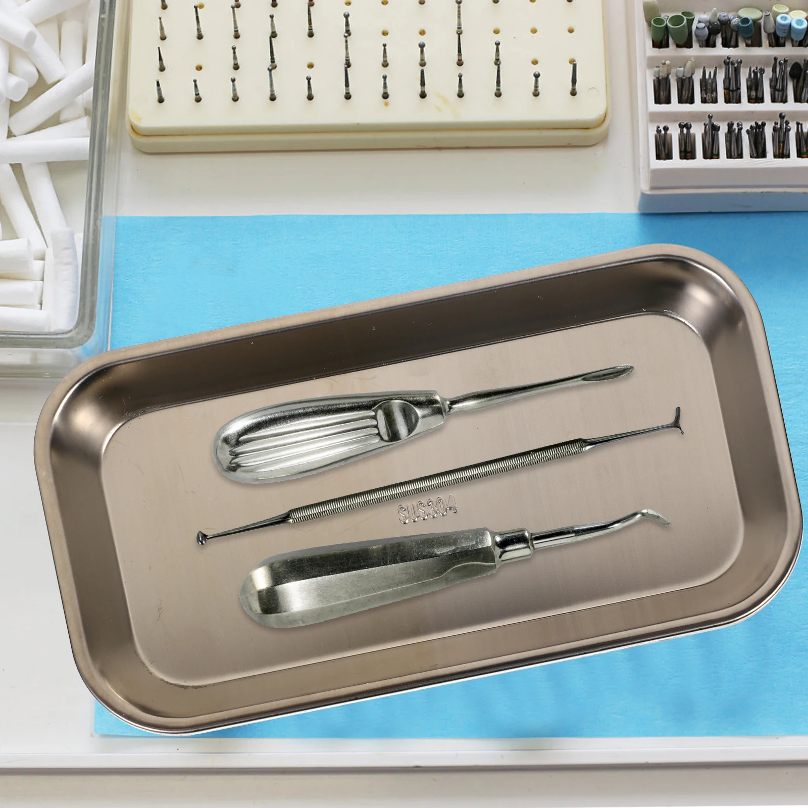 

2Pcs Stainless Steel Tray 304 Professional Square Dental Instrument Flat Thick Tray Rounded Edge for Surgery Food