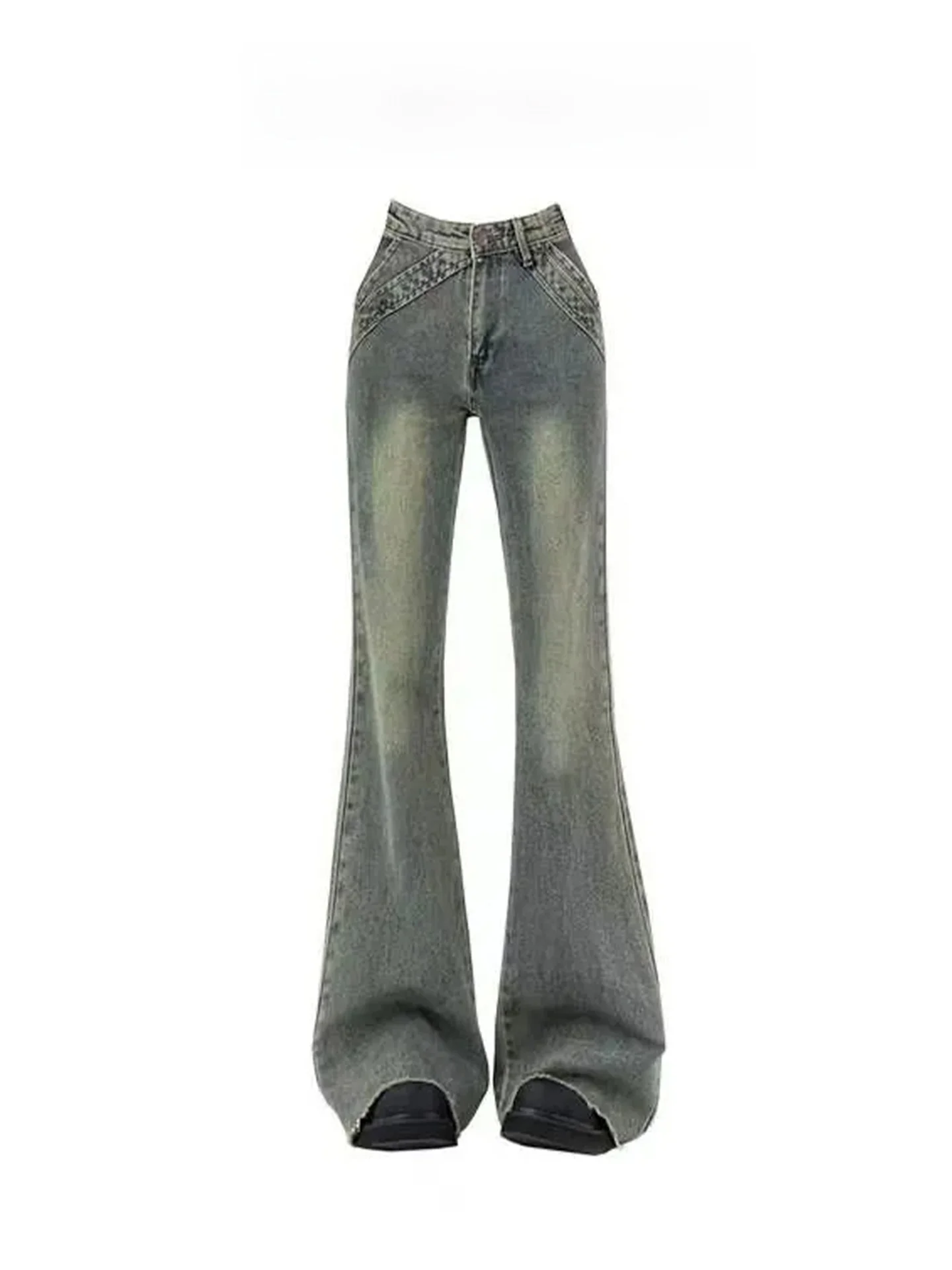 

Retro High Waist Bell Bottom Denim Jeans Women's Spring American Style Low Waist Slim Fit Elastic Floor Length Pants