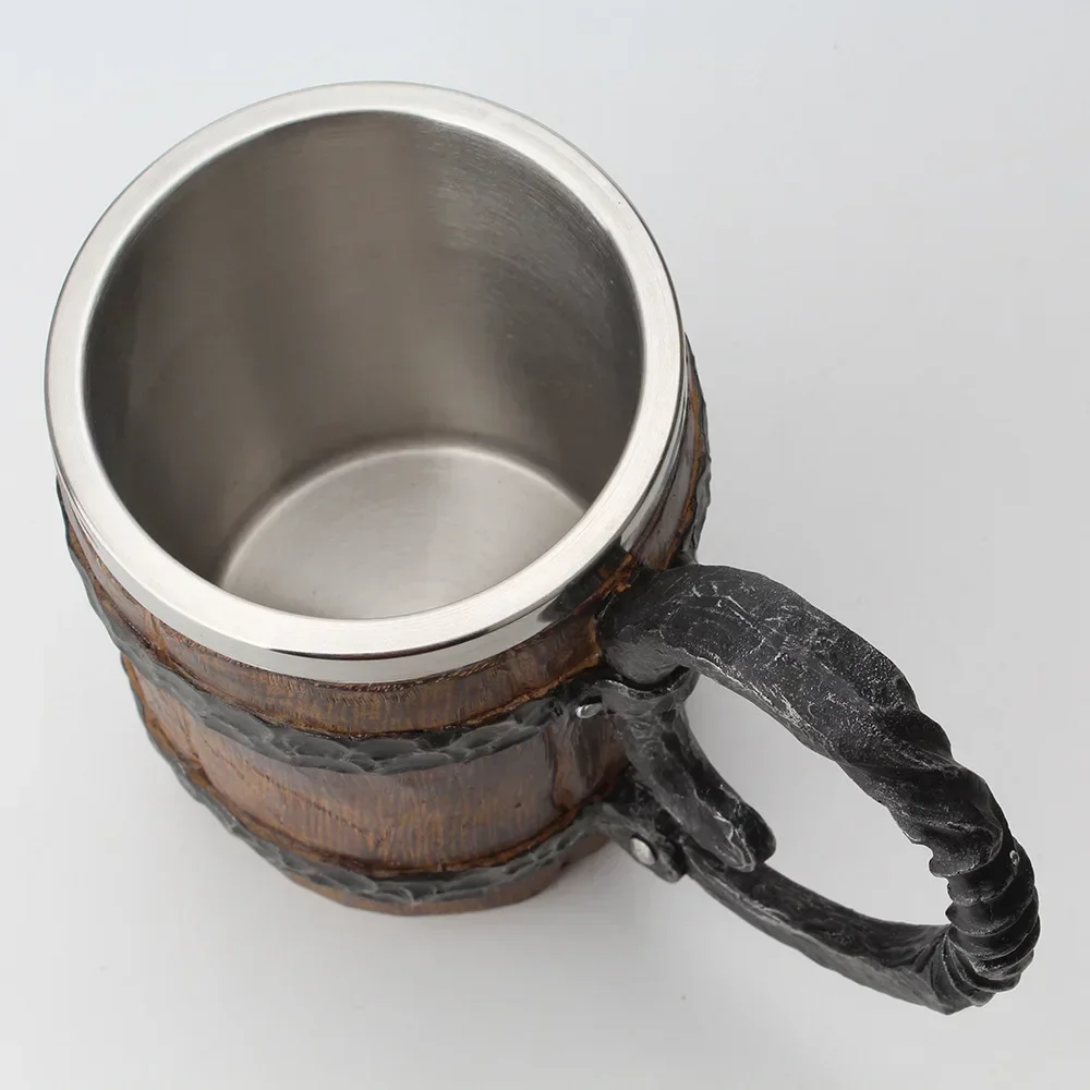650ml Wooden Barrel Stainless Steel Resin 3D Beer Mug Goblet Game Tankard Coffee Cup Wine Glass Mugs Man Gift 1PCS Horn