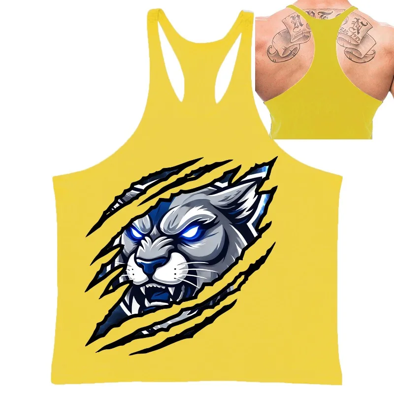 Мужской жилет-стрингер с рисунком Fierce Panther для тренажерного зала и фитнеса, майка-борцовка, дышащая, стильная, удобная, для бодибилдинга и тренировок