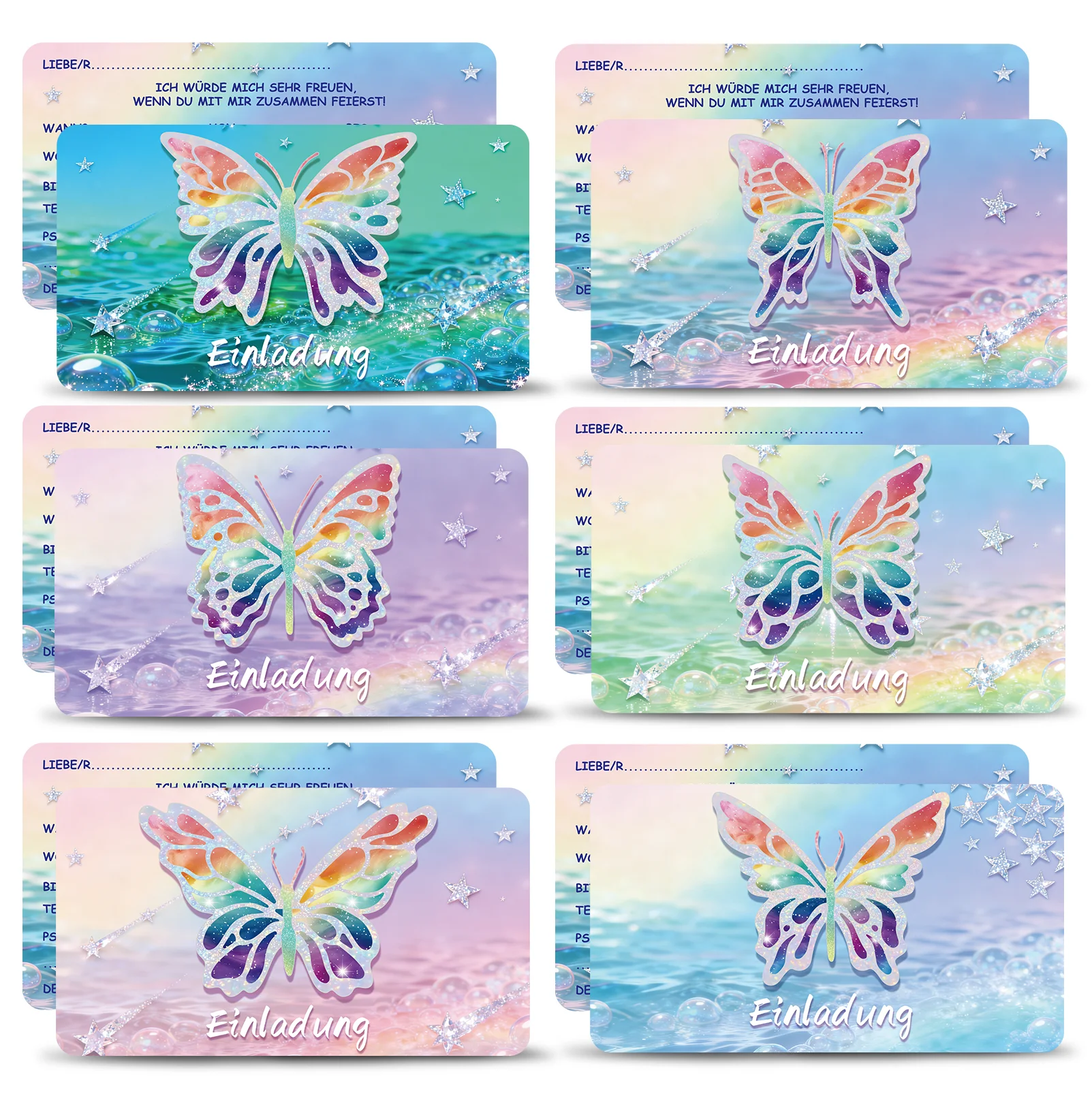 Traumhaftes Schmetterlings-Einladungskarten-Set |   Einladung Deutsche Partyeinladung Regenbogen-Farbverlauf Schmetterlingsdesign Geburtstag/Party/Festlichkeiten