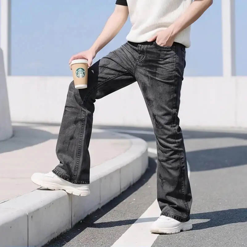 Loose Black Straight Leg Men's Slightly Flared Black Jeans Coated New American Retro Casual Niche Denim Long Pants