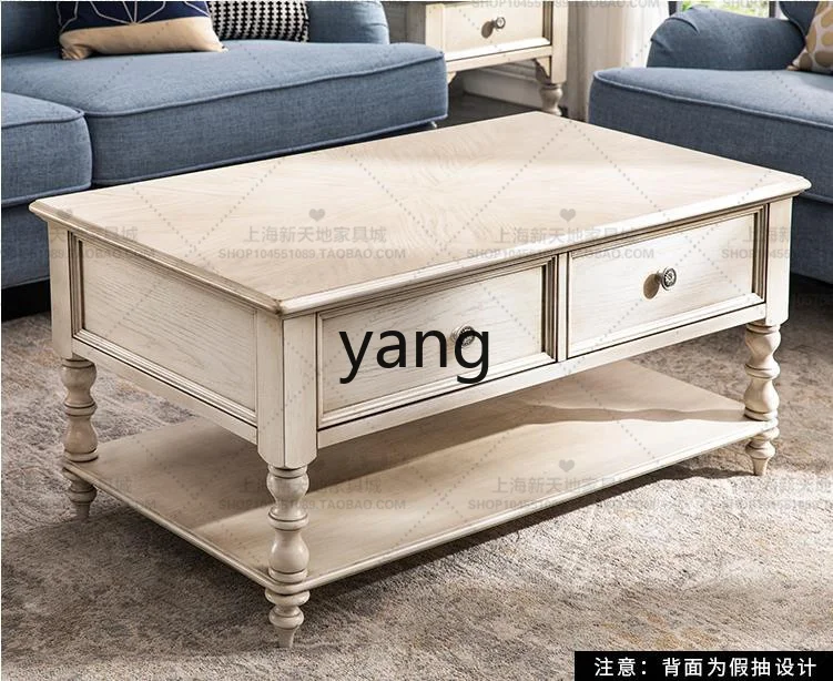 CX  Solid Wood Distressed Living Room Rectangular Coffee Table Small Apartment Tea Table Sofa Side Table
