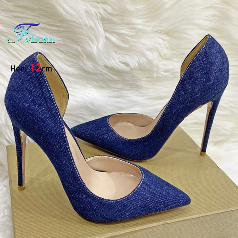 

Deep Blue Denim Single Shoe Woman 8-12CM High Heels 2025 New Party Banquet Elegant Women Shoes Sexy Pointed Toe Stiletto Pumps