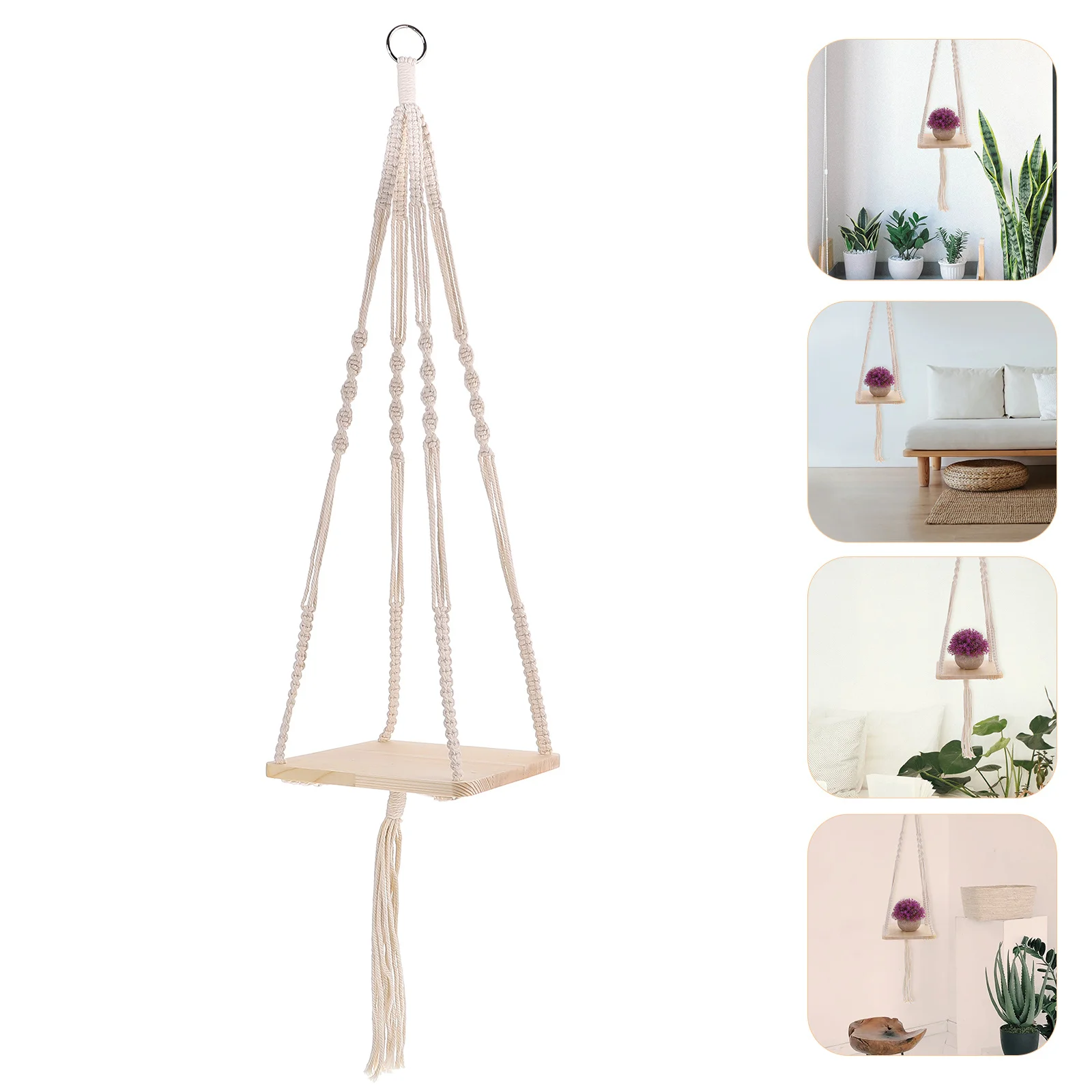 

Wooden Ring Woven Hanging Basket Plant Hanger For Indoor Outdoor Decorative Flowerpot Holder Sun