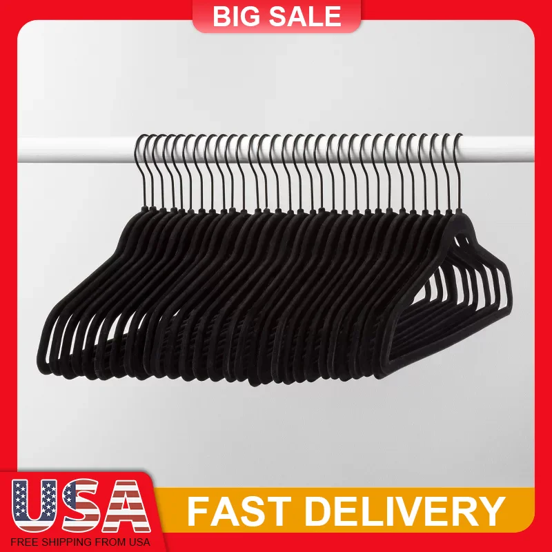

30PCS Velvet Suit Hangers Non Slip Closet Hangers Thin Flocked Garment Hangers for Dresses Shirts Coats Wardrobe Organization