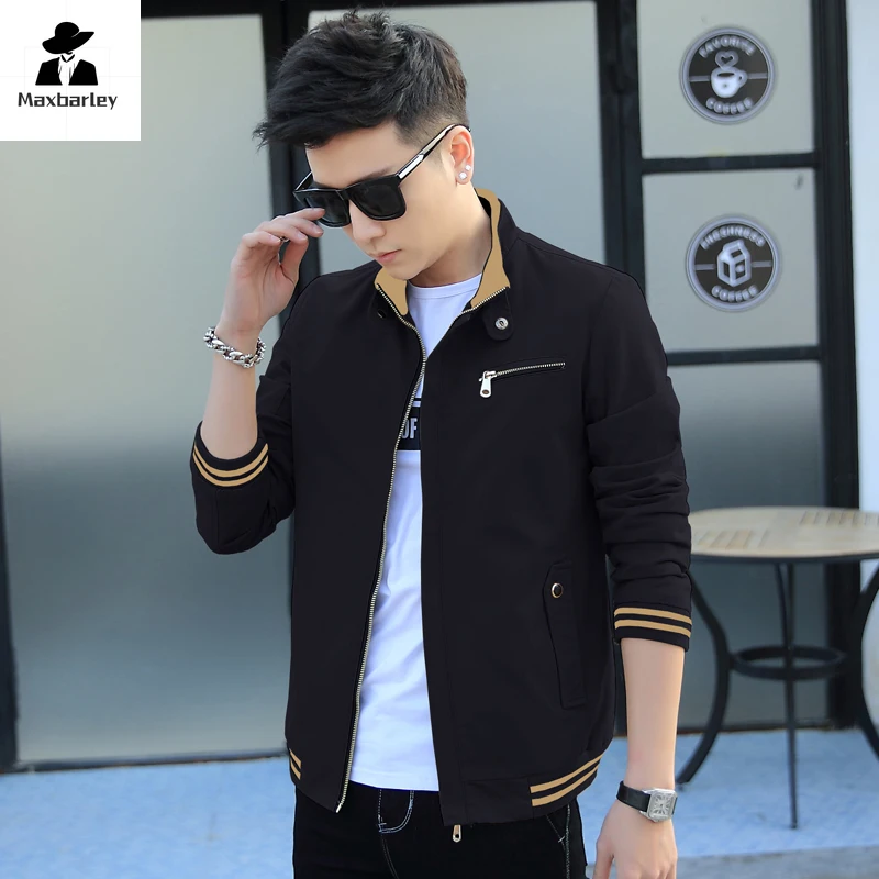 

2024 Spring Autumn Men's Jacket Business Fashion Pure Cotton Windproof Baseball Jacket Casual Loose Solid Color Zipper Work Coat