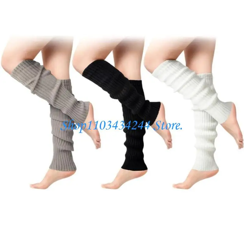 3 Pairs Stripes Leg Warmer Knit Cotton Stretchy Socks Cover with Ribbed Design