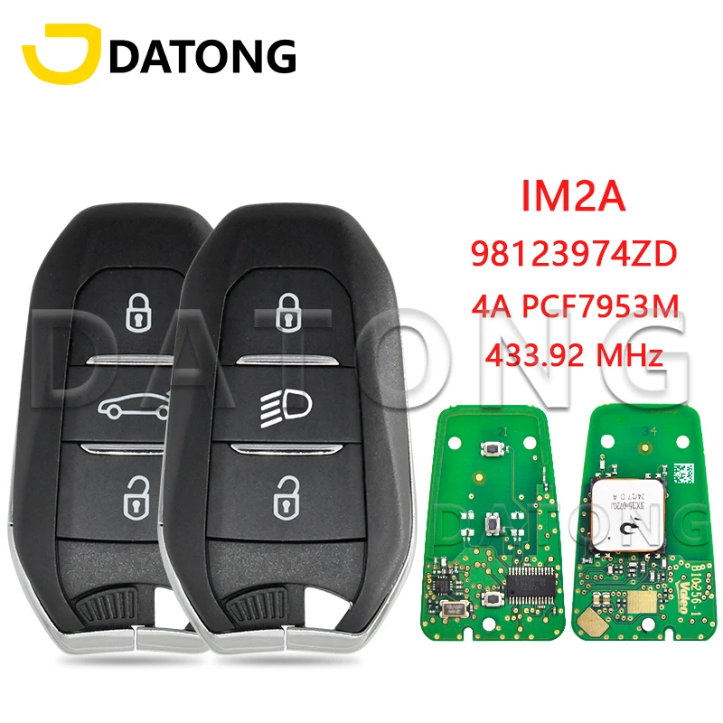 Datong 98123974ZD IM2A Origina PCB 4A PCF7953M 433MHz Proximity Car Remote Key For Peugeot 308 3008 508 Citroen C2 C3 C5 DS