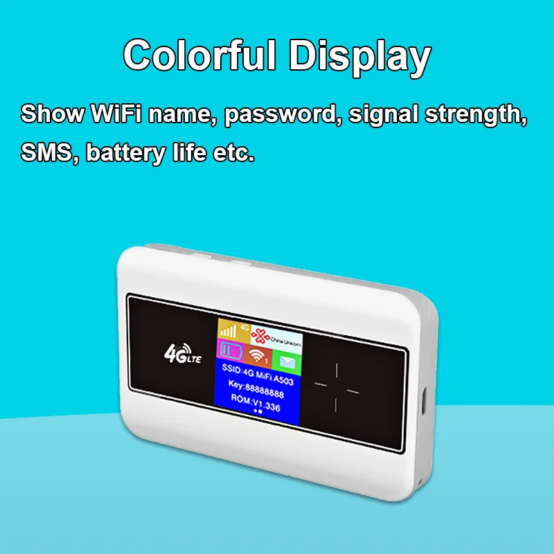 Imagem -02 - Roteador Wifi Portátil com Display Lcd Colorido 4g Cartão Sim Modem Lte Pocket Mobile Hotspot 10 Usuários Wi-fi Bateria Embutida