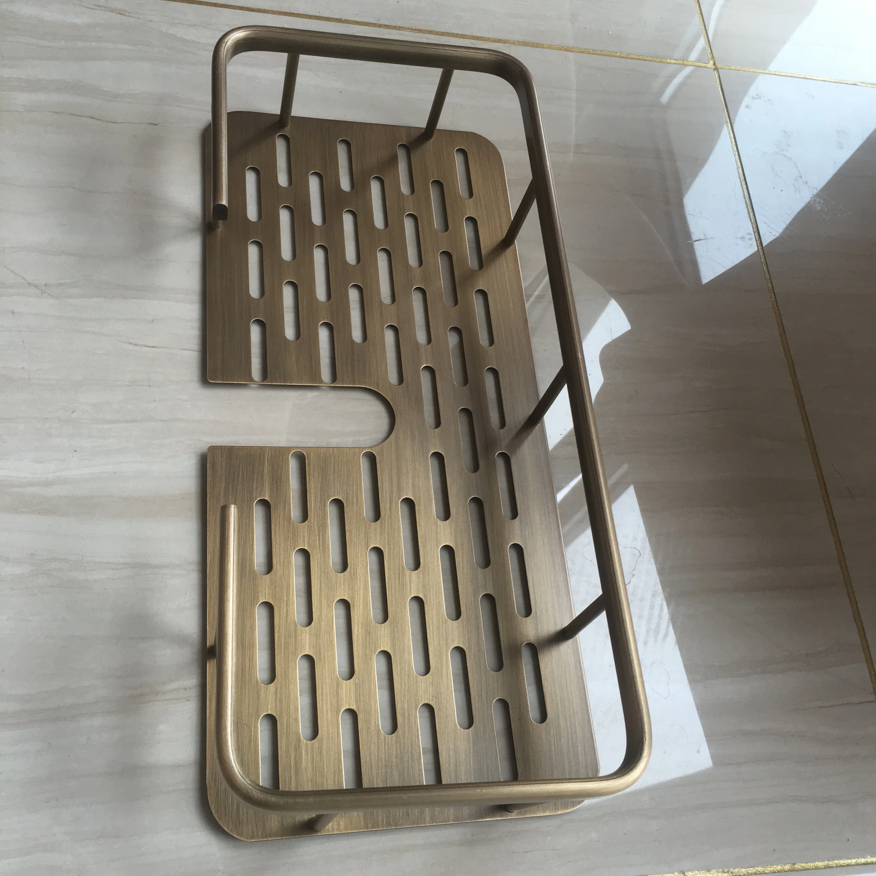 MTTUZK Solid Brass Shelf Basket Shower Rod Storage Basket Shower Tray Storage Shelf Lifting Rod Antique Copper Soap Net
