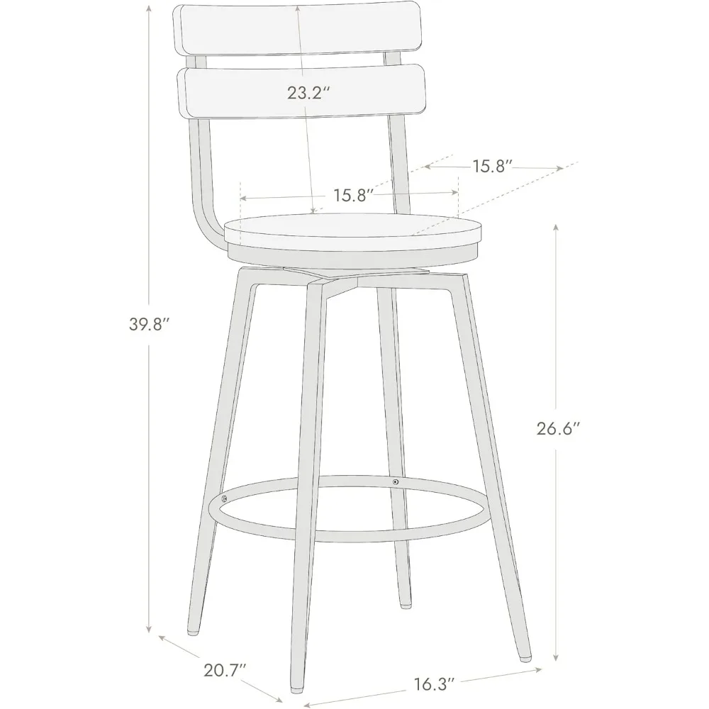 Sillas de Café giratorias con respaldo desmontable, altura de mostrador de 26 ", Barstools de madera rústica de granja, Juego de 2 sillas de Café de cocina