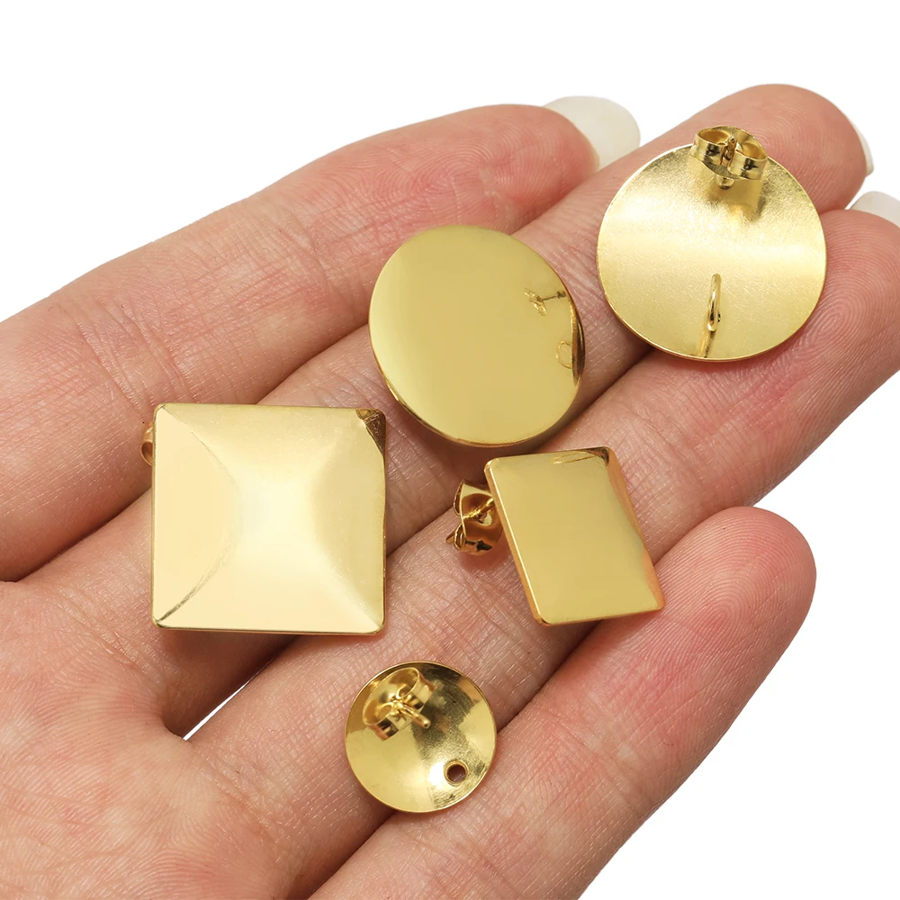 10 Stück Edelstahl Gold Rhombus Runde Große Übertriebene Ohrstecker für DIY Mode-Ohrhänger Schmuckherstellung – Detail 4