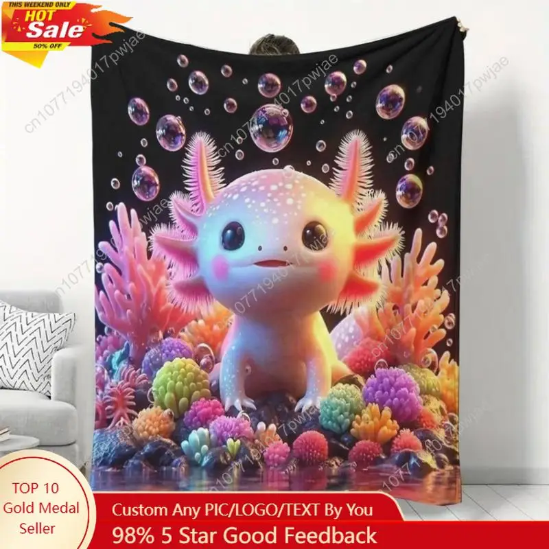 

Soft Funny Throw Blanket Cartoon Axolotl Print Flannel Reversible Anime Fan Comfortable Warm Fluffy For Home Custom Blankets
