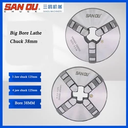 Sanou-ミニ旋盤用の自己センタリング旋盤,4ジョーチャック,125mm,大型ボア38mm,wm210vブランド