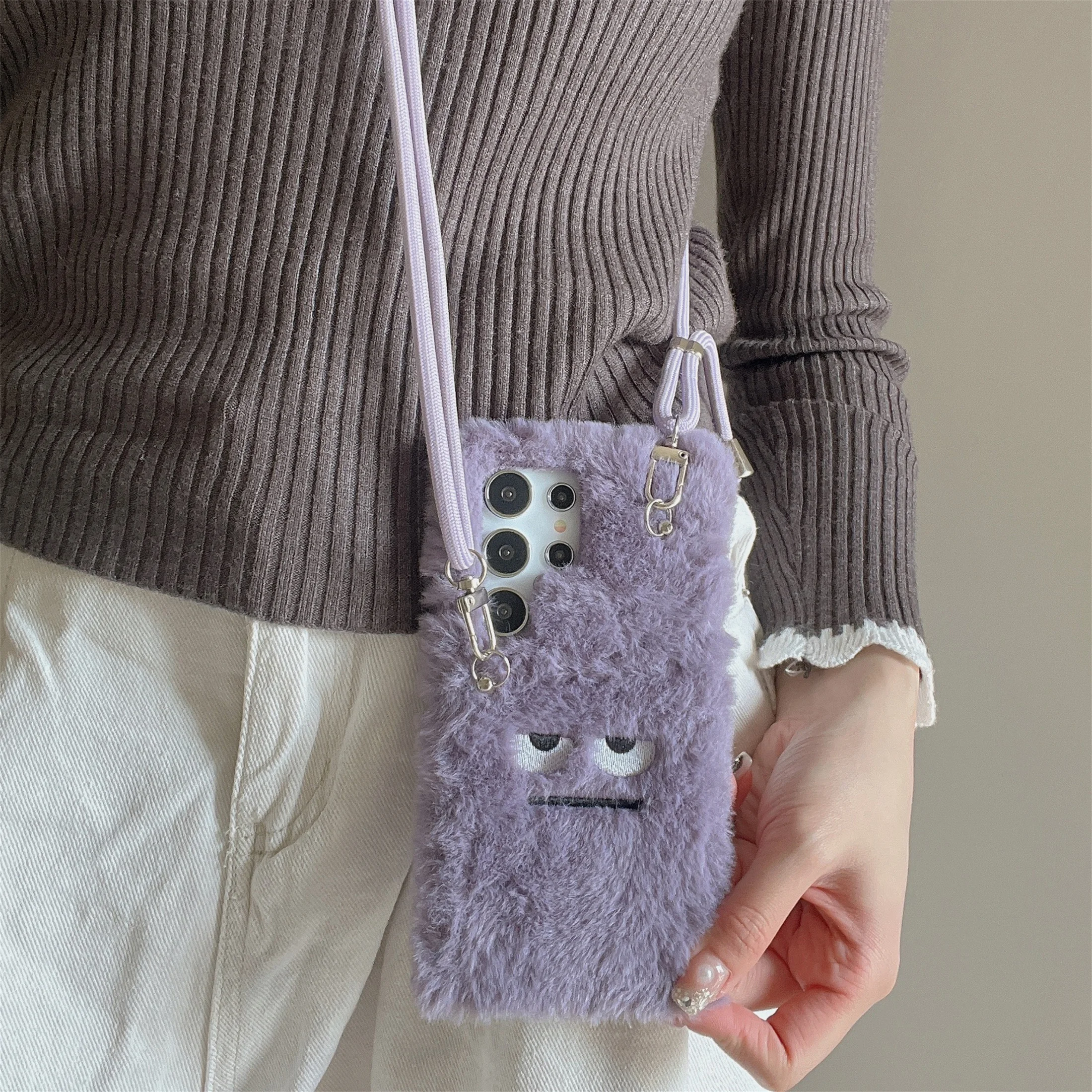 Purple Monster Plush Phone Case for Samsung Galaxy S20 S21 S22 S23 S24 Ultra Plus Drop Protective Cover