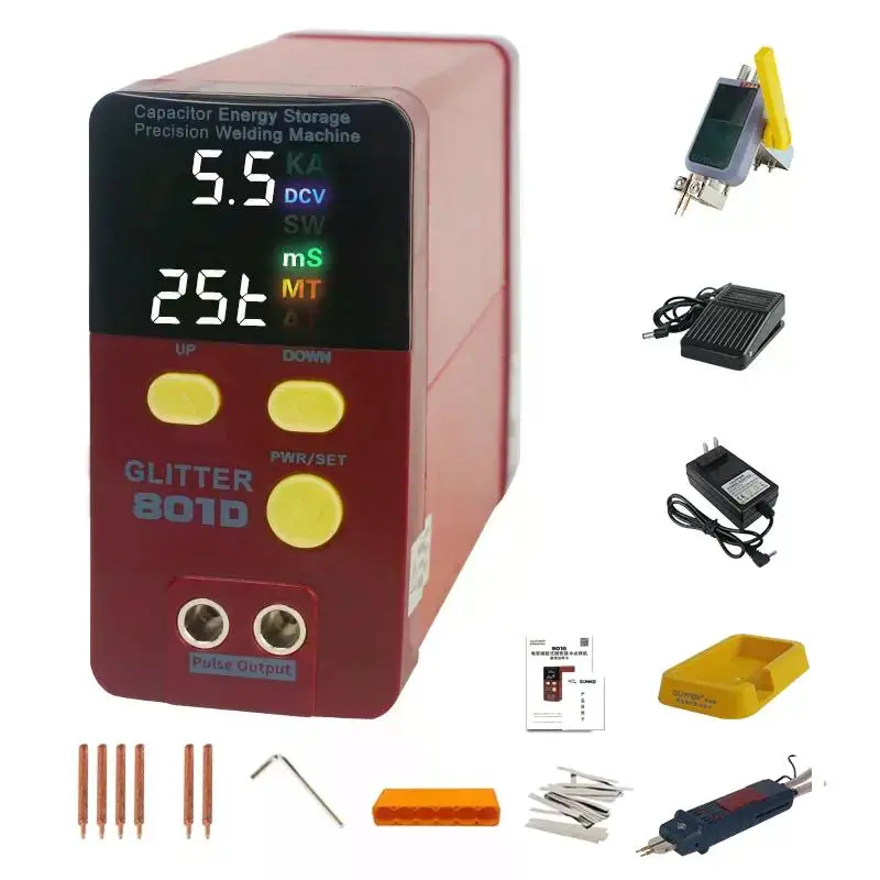 Máquina de solda de bateria de pulso Soldador a ponto Usado para soldagem de capacitor de bateria de lítio Armazenamento de energia Novo brilho 801D