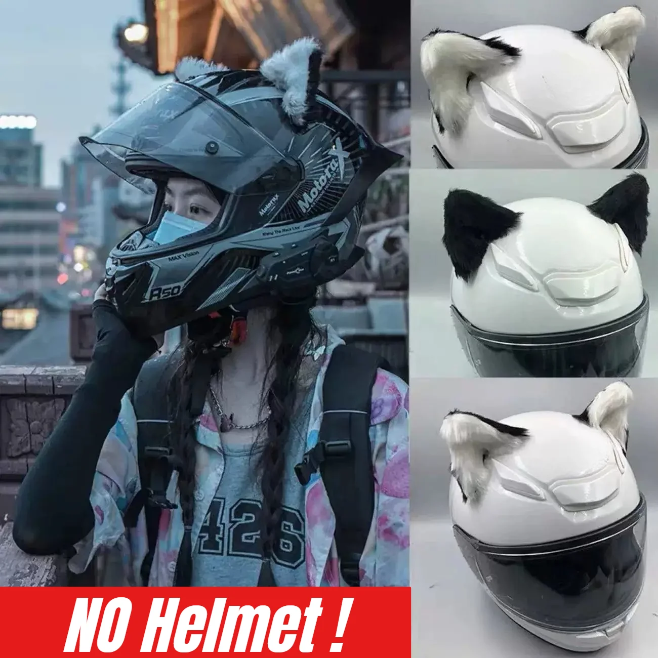 

2 pcs Handmade Plush Cute Helmet Headdress wolf Ears Hairpin Helmet Decoration Motociclista Accesorios ﻿