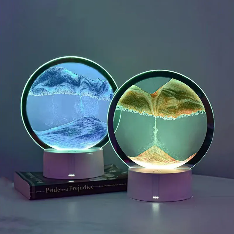 Hourglass Decor Creative Sand Art Round Glass 3D Stereoscopic Night Light Deep Sea Sandscape Bedside Table Lamp In Bedroom Gift