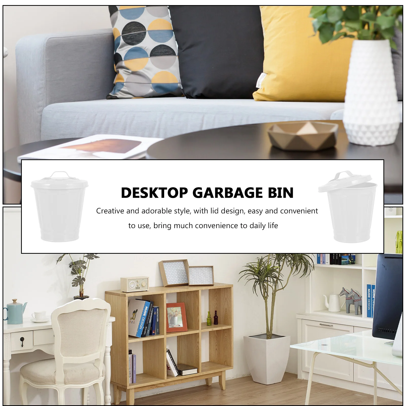 

Lovely Desktop Trash Can 1pc Small Waste Storage Bin with Lid Flower Pot Garbage Holder for Home Office Car Use