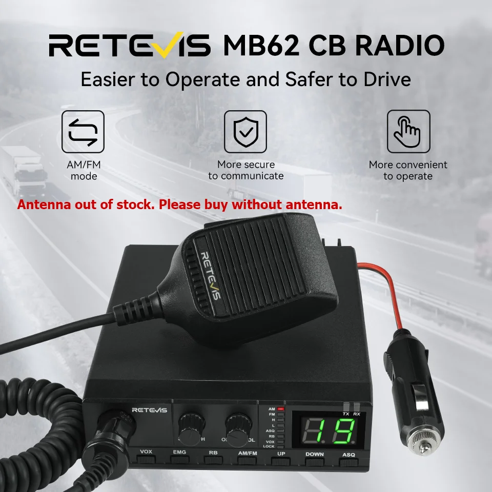 Retevis MB62 CB無線機 27MHz AM/FM モービル/ハンディ型 車載無線機 長距離無線機 インスタントチャンネル 9/19 トラッカー向け
