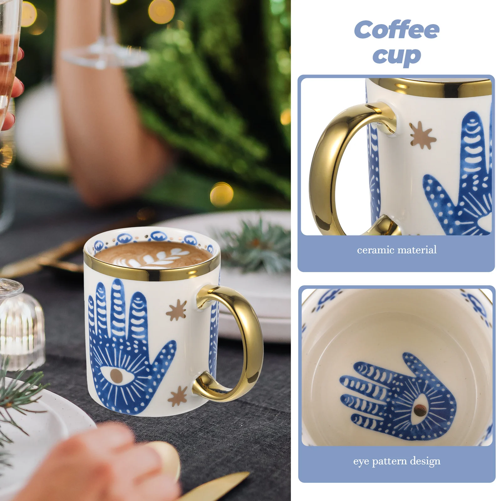 Espresso Ground Coffee Ceramic Mug Delicate Milk Cup Evil Eye Water Decorative Drinking Travel