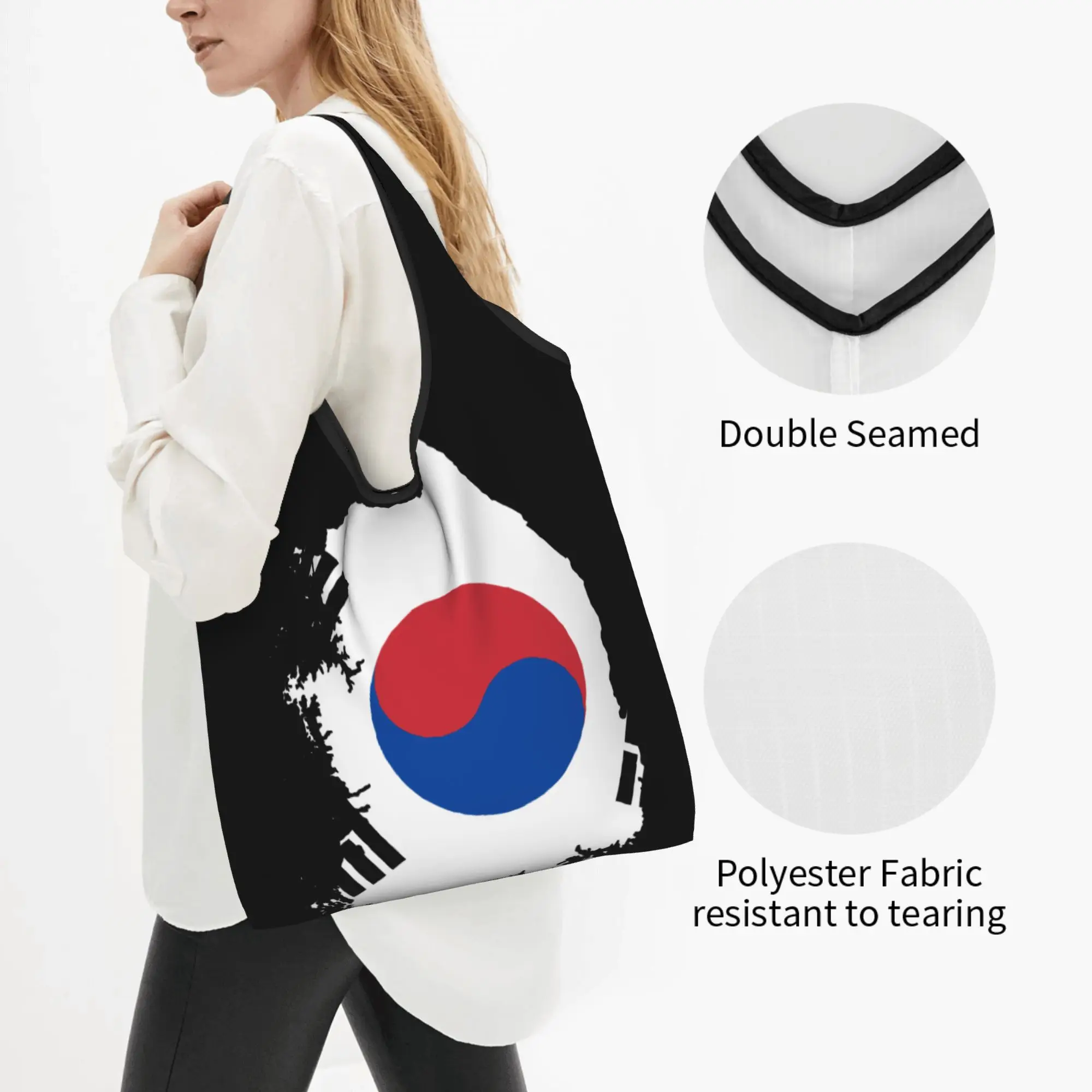 South Korea Flag Map Groceries Tote Shopping Bags Women Custom  Shoulder Shopper Bags Big Capacity Handbag
