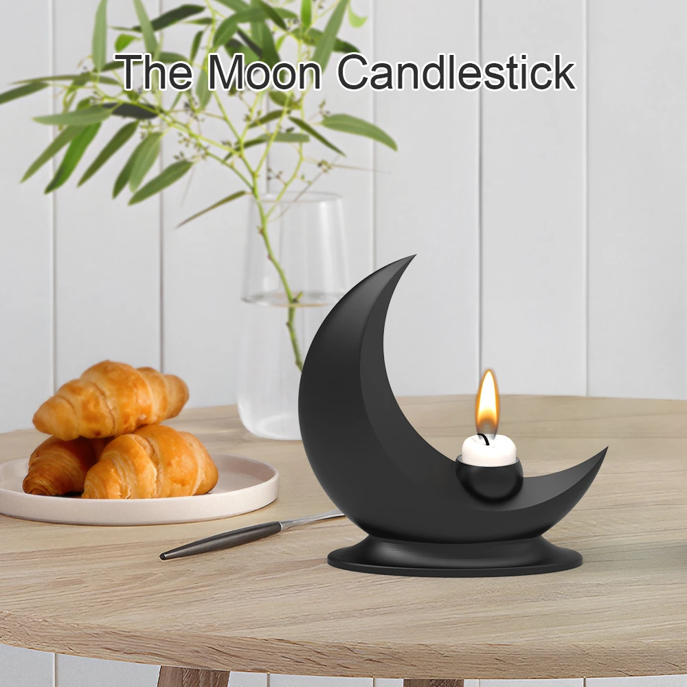 Der schwarze Mondkerzenständer ist eine Tischdekoration aus Kunststoff im Gothic-Stil für Halloween, Valentinstag und Heimdekoration geeignet