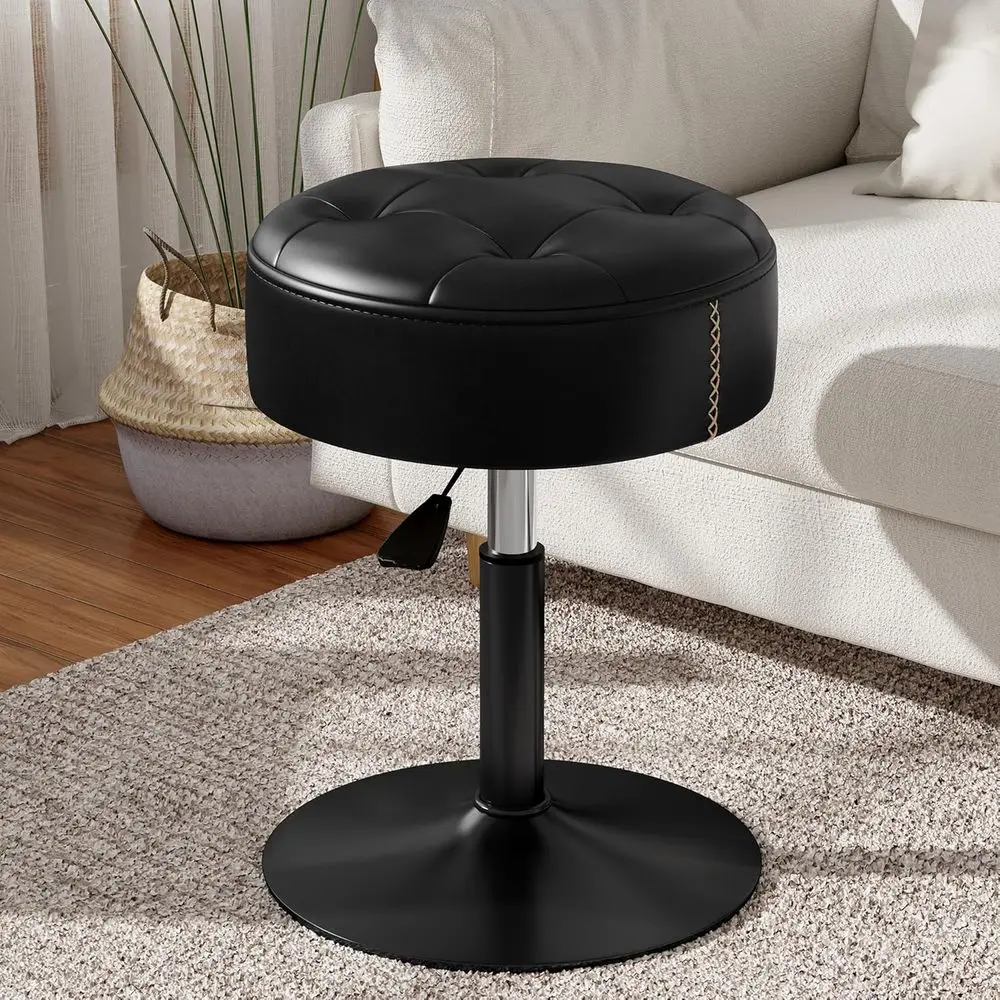 Vanity Stool, High-Density Non-Sagging oam, Heavy Duty Metal Base Vanity Chair, Height Adjustable 360° Swivel Ottoman, Black PU