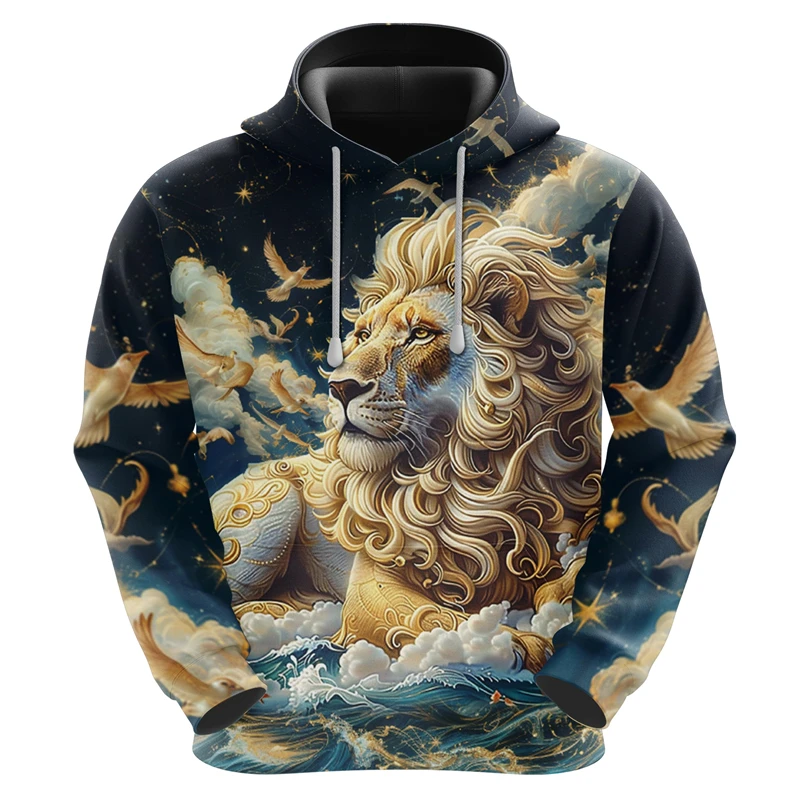 

Trend Lion Graphic Hoodies For Men Fashion Autumn 3D King Of The Jungle Printed Pullover Hoodie Cool Loose Streetwear Sweatshirt