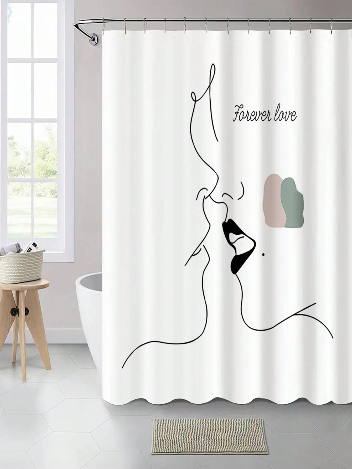 1 Pack Abstract Line Pattern Polyester Material Shower Curtain Tarpaulin Bathroom Thickeneded Mildew-proof Partition Curtain Bathroom Water-blocking