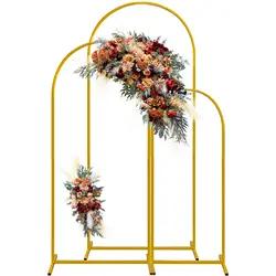 Wedding Arch Backdrop Stand Set of 3 Gold Metal Arch Backdrop Stand for Wedding Ceremony Baby Shower Birthday