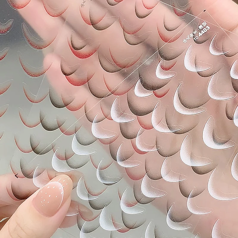 1Sheet Fashion French Gradient Nail Art Stickers Thin Black White Line Press On Nails Decals Manicure Decor DIY