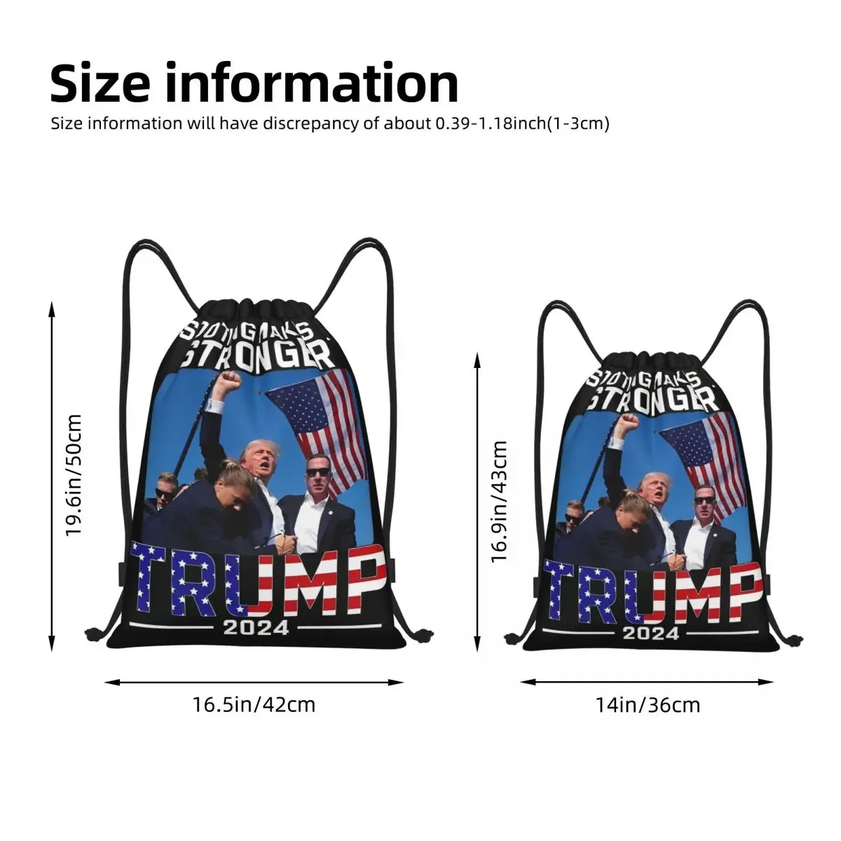 Trump 2024 Shooting Makes Me Stronger Bag Drawstring Backpack Sports Gym Sackpack Trump Presidential Election String Bag