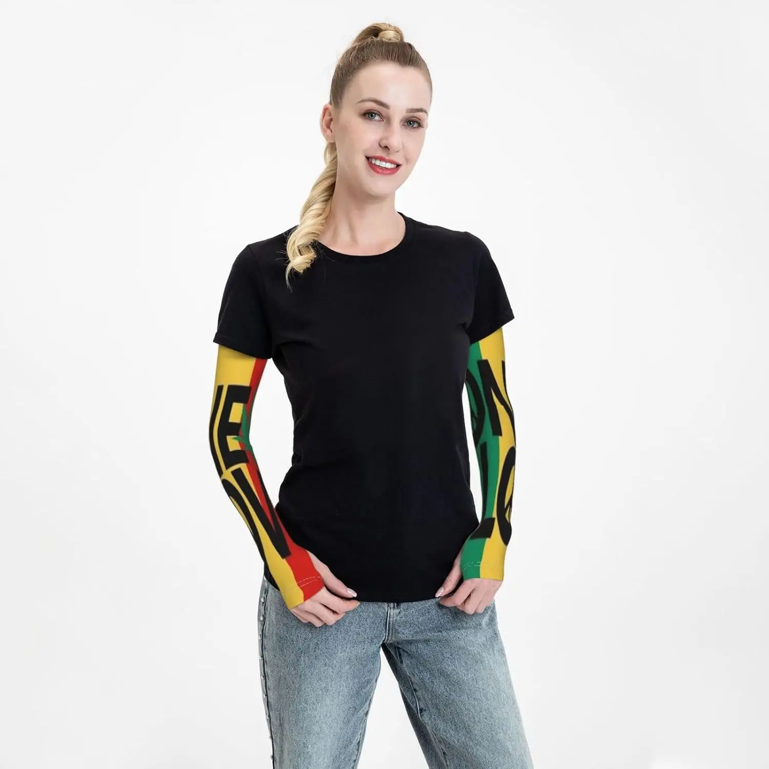 One Love Rastafari Rasta Reggae Mangas de brazo Protección UV Sol Unisex Deporte Mangas de seda de hielo