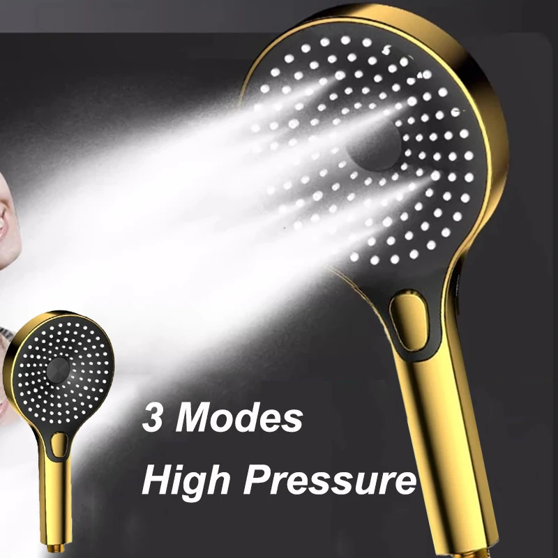 High Pressure Gold Shower Head 3 Modes Adjustable Water Saving Spa Spray Nozzles Large Flow Luxury Handheld Bathroom Showerhead
