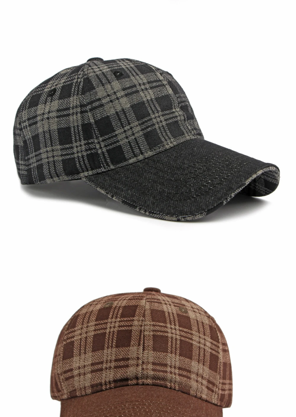 HT5084 Frühling Herbst Baseballkappen für Männer Frauen Karierte Verstellbare Snapback-Kappe Sonnenhut Unisex 6-Panel Denim Baseballmütze – Detail 9