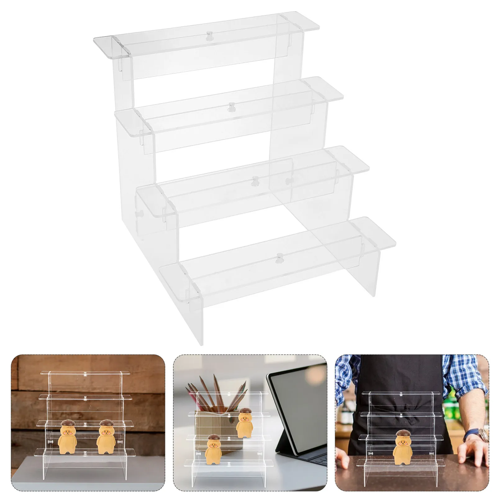 

4-ярусная акриловая подставка-витрина, прозрачная выставочная стойка для фигурок, полка-органайзер для хранения моделей, коллекционных предметов, игрушек, поделок
