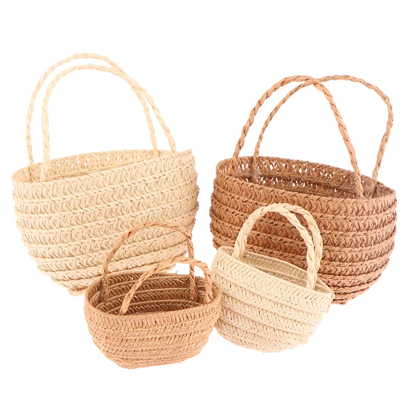 New Arrival Dollhouse Miniature Dolls Fashion Shopping Straw Bag Shoulder Bags Messenger Bag Shopping Bag For Dolls House Decor