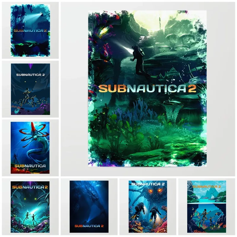 Subnautica 2 Canvas Print Gaming Fantasy Wall Art Divers Encounter Giant Sea Monster Poster Ocean Home Decor Room Painting Gift