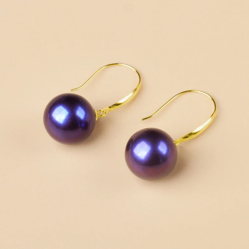 

NYMPH Real 18K Gold Earrings Natural Freshwater Pearl Round Purple 8-9 MM AU750 Brand Fine Jewelry Women's Gift Exclusive E554