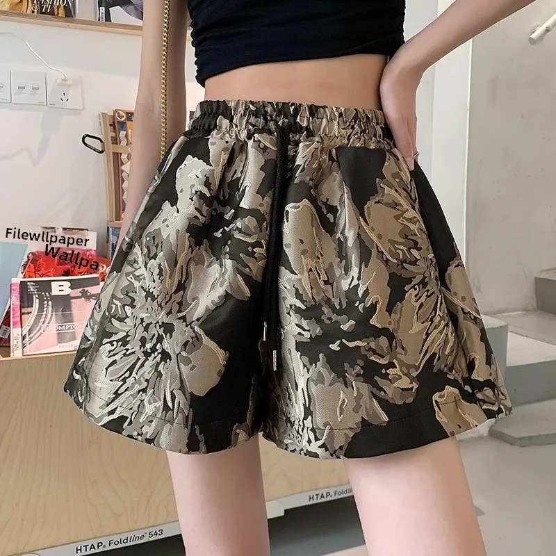 

Women's Casual Floral Embroidery Shorts High Waist Wide Leg Pants Summer Workwear Versatile Loose Fit Comfortable Sporty