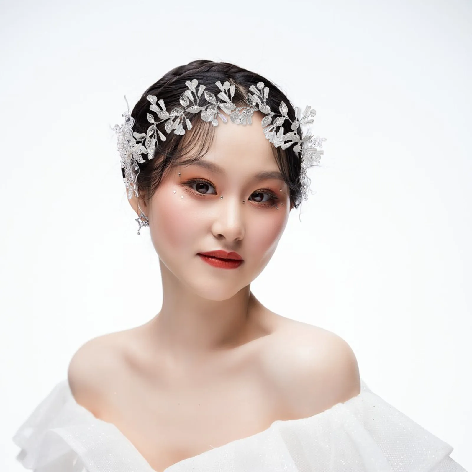 Leaf Bridal Headband Silver Crystal Wedding Hair Band for Brides Bridesmaids Elegant Rhinestone Headpiece Hair Accessory
