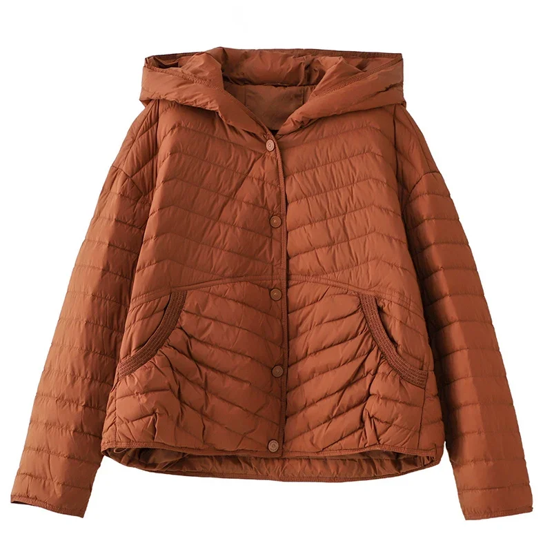 Schinteon Women Ultralight White Duck Down Jacket with Hood Autumn Winter Outwear Casual Over Size Loose Korean Style Coat 2024