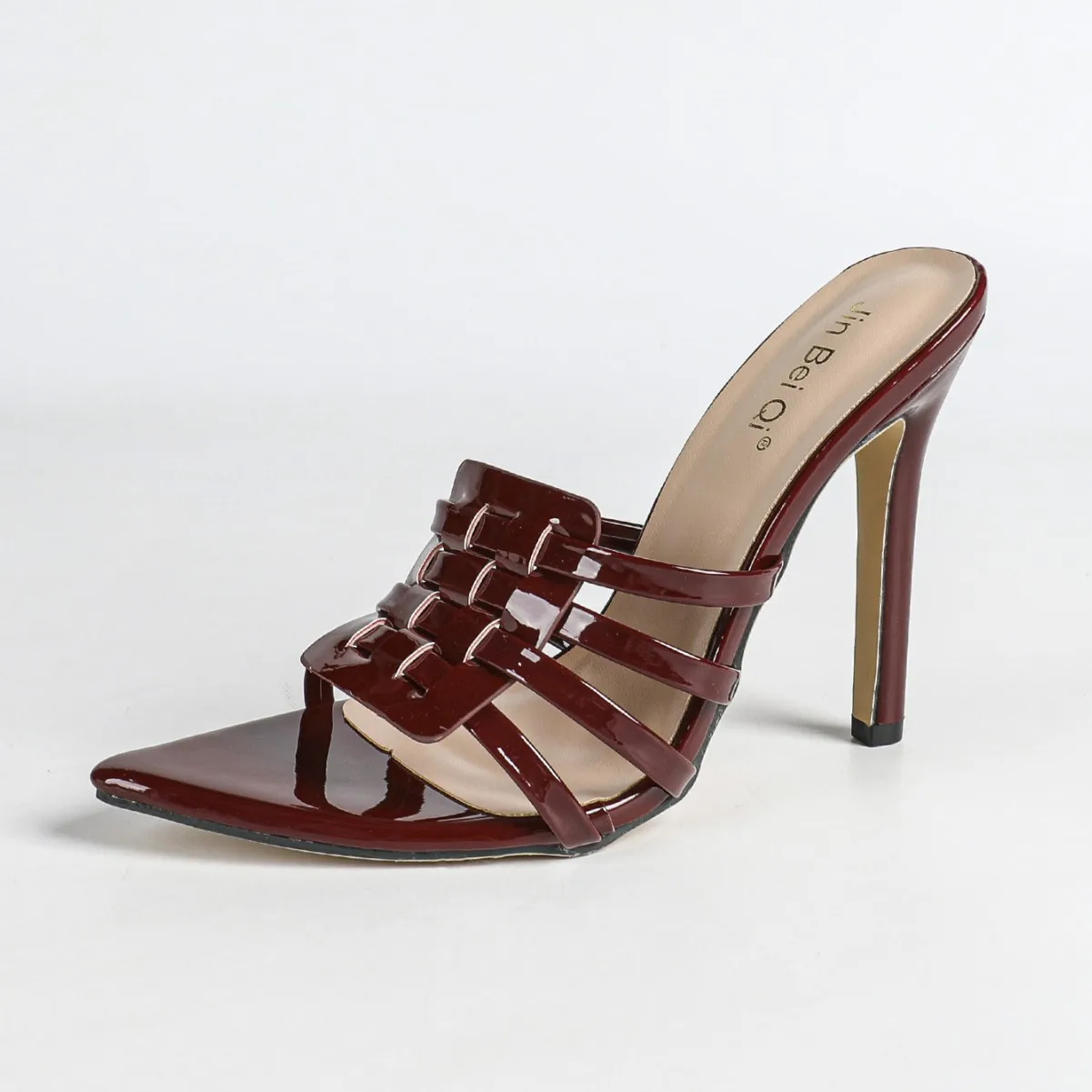 

Ladies' pointed woven multi strip slim high-heeled sandals, elegant gold high-heeled shoes