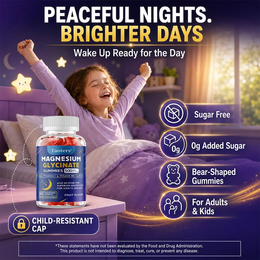 Magnesium Glycinate Gummies for Adults & Kids, 500mg with B6, Zinc for Sleep & Relaxation, Brain, Muscle, Melatonin Free Gummies