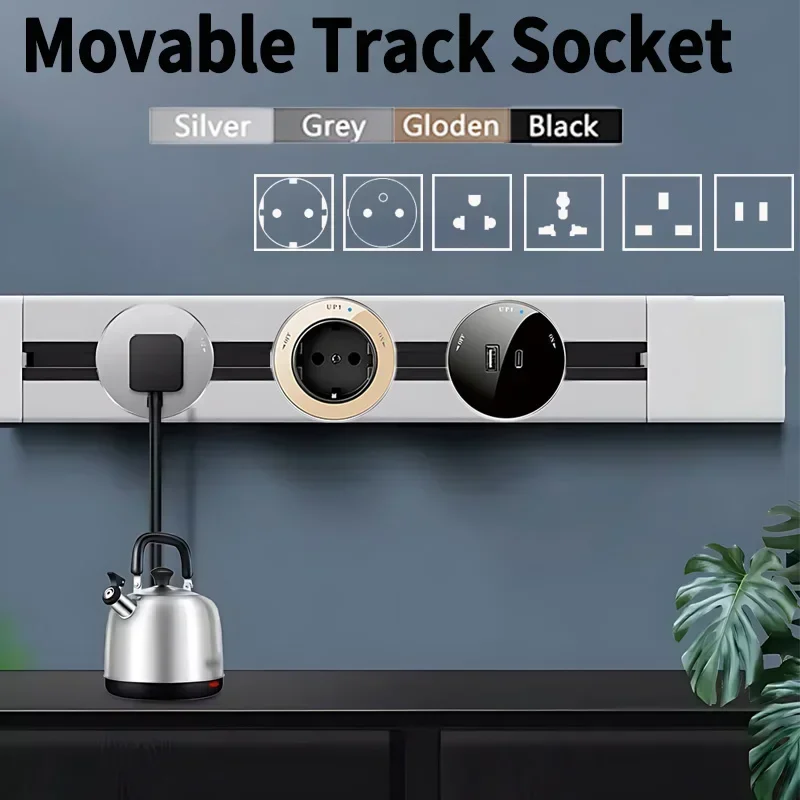 

Movable Electric Extension Rail Sockets,Power Track Socket With USB UK EU US Standard,Concealed Hidden Wall Kitchen Outlets